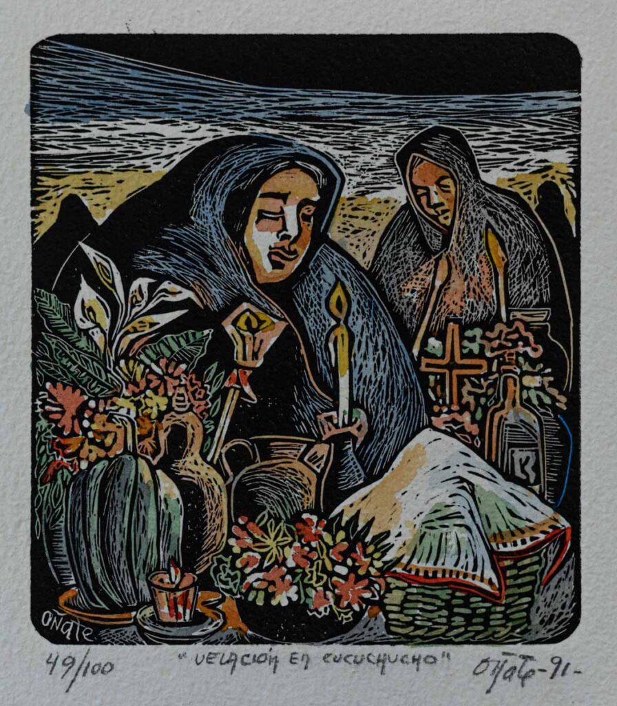 "Velación Cucuchucho" 51/100, 1991, grabado acuarelado, 26 cm. x 20 cm.