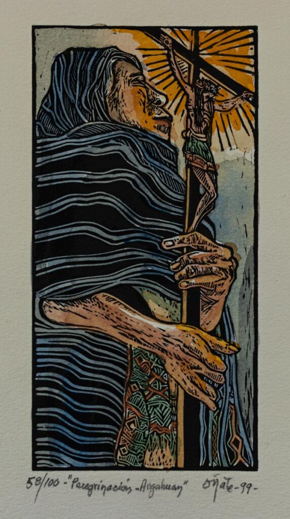 "Peregrinación Angaguan" 57/100, 1999, grabado acuarelado, 27 cm. x 19 cm.