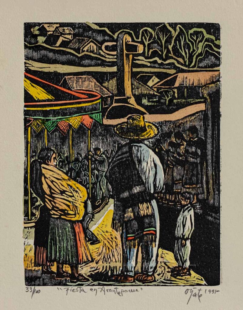 "Fiesta de Arantepacua" 33/100, 1991, grabado acuarelado, 40 cm. x 30 cm.