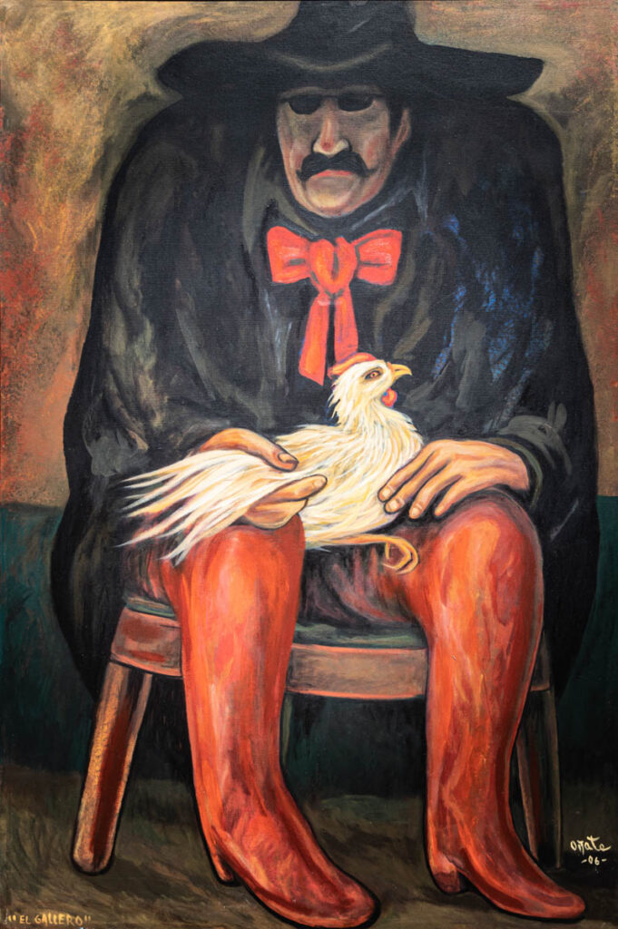 "El gallero" año 2006, técnica acrílico sobre tela, medidas 1.20 m. x 80 cm.