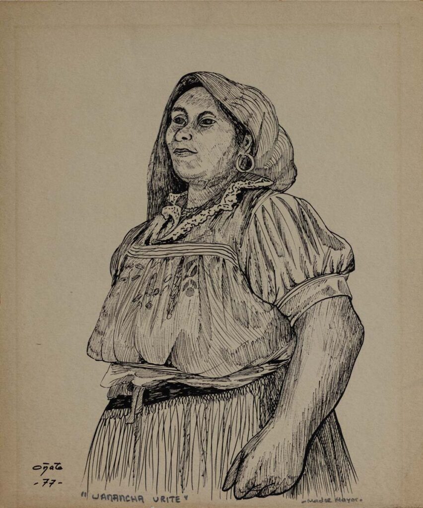 "Uranchacha Urite (madre mayor)" 1977, tinta, medida 30 cm. x 26 cm.