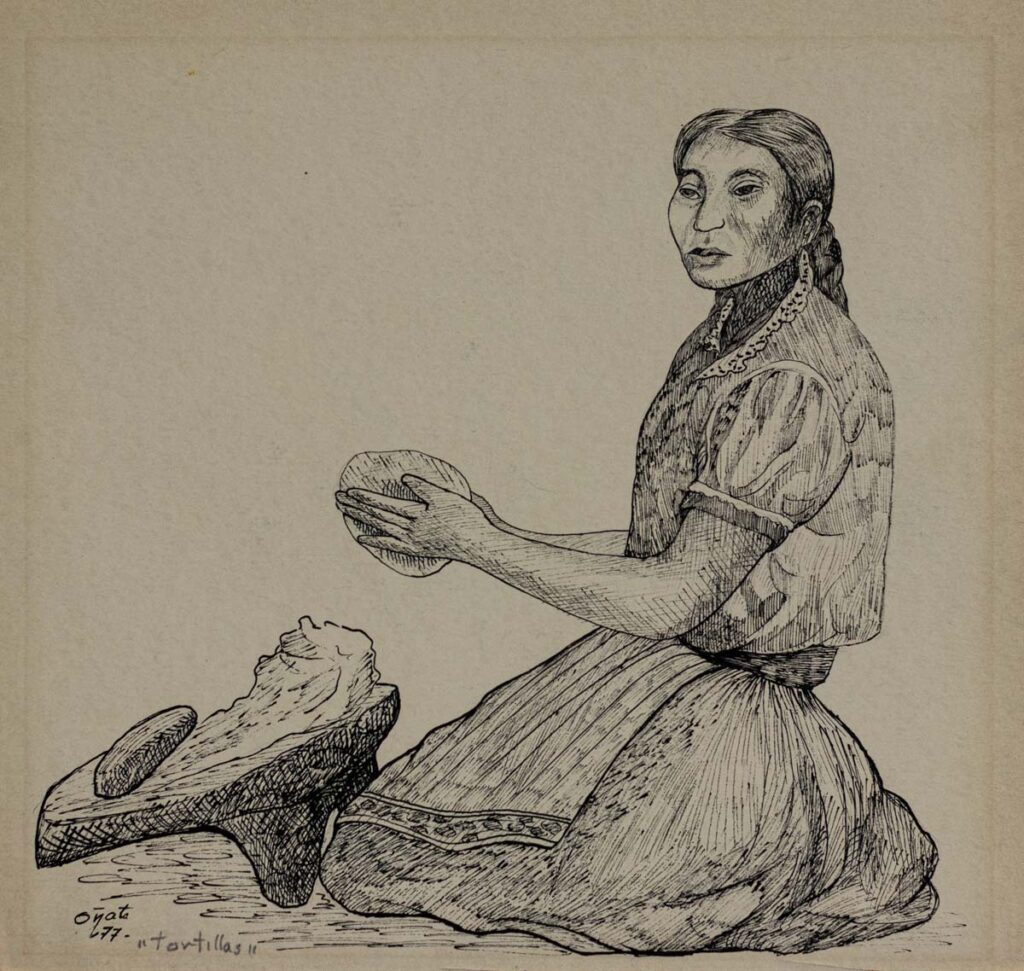 "Tortillas" 1977, tinta, medida 30 cm. x 31 cm.