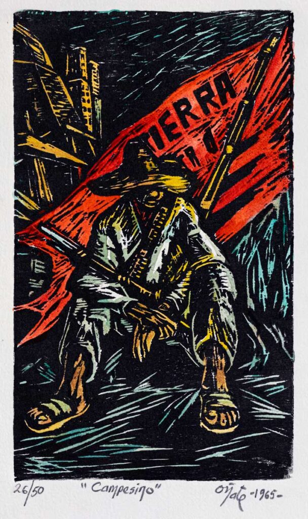 "Campesino 26/50" Grabado acuarelado, año 1965 37cm. x 28cm.