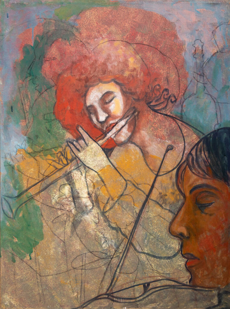 "Inconcluso" sin año, técnica acrílica sobre tela, medida 80 cm. x 60 cm.