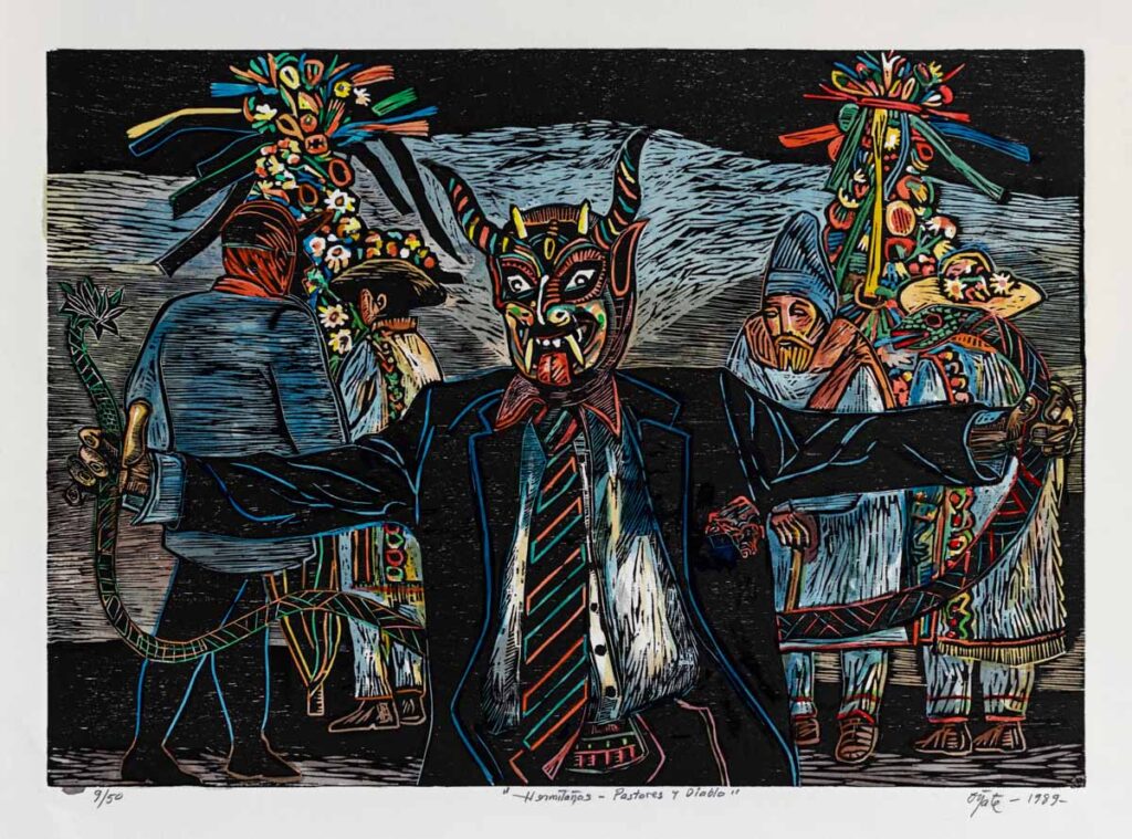 "Hermanos pastores y el diablo" 9/50, grabado acuarelado, 49 cm. x 69 cm.