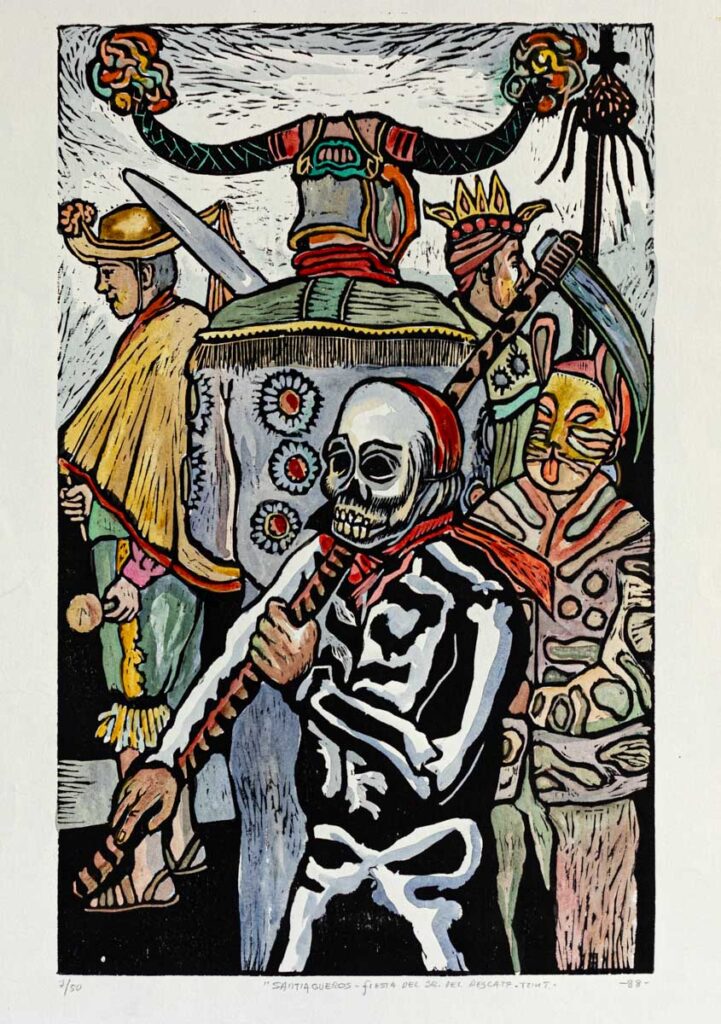 "Santiagueros fiesta del Señor del Rescate” 7/50, 1988, grabado acuarelado, 64 cm. x 40 cm.
