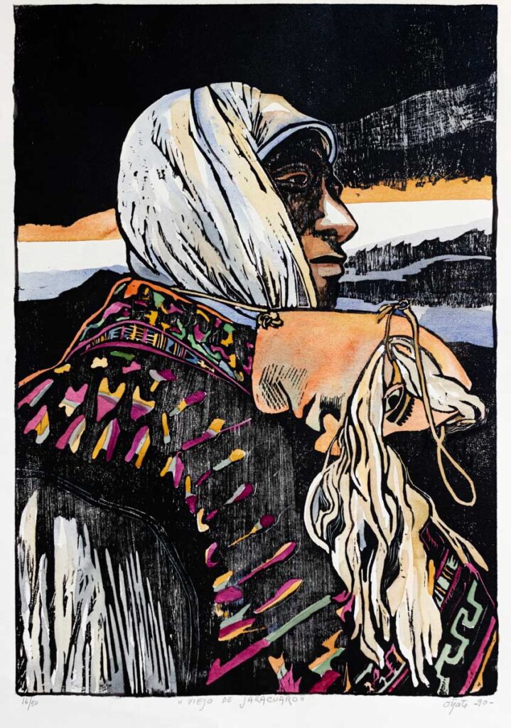 "Viejo de Jarácuaro" 16/50, 1990, grabado acuarelado, 58cm. x 91 cm.