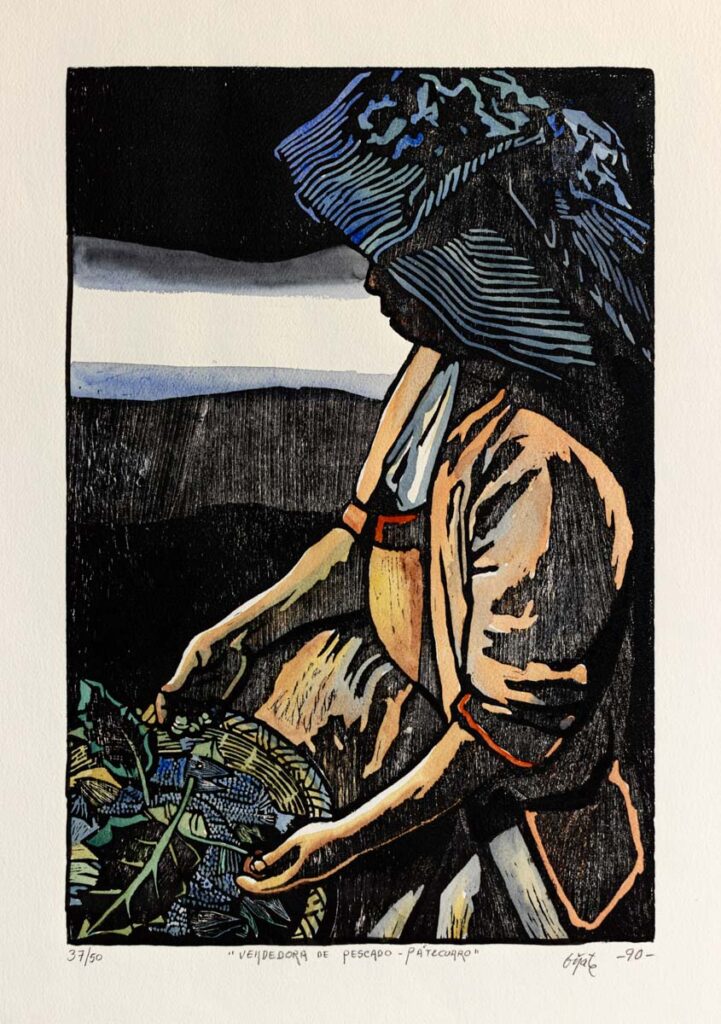 "Vendedora de pescado" 37/50, 1990, grabado acuarelado, 60 cm. x 40 cm.