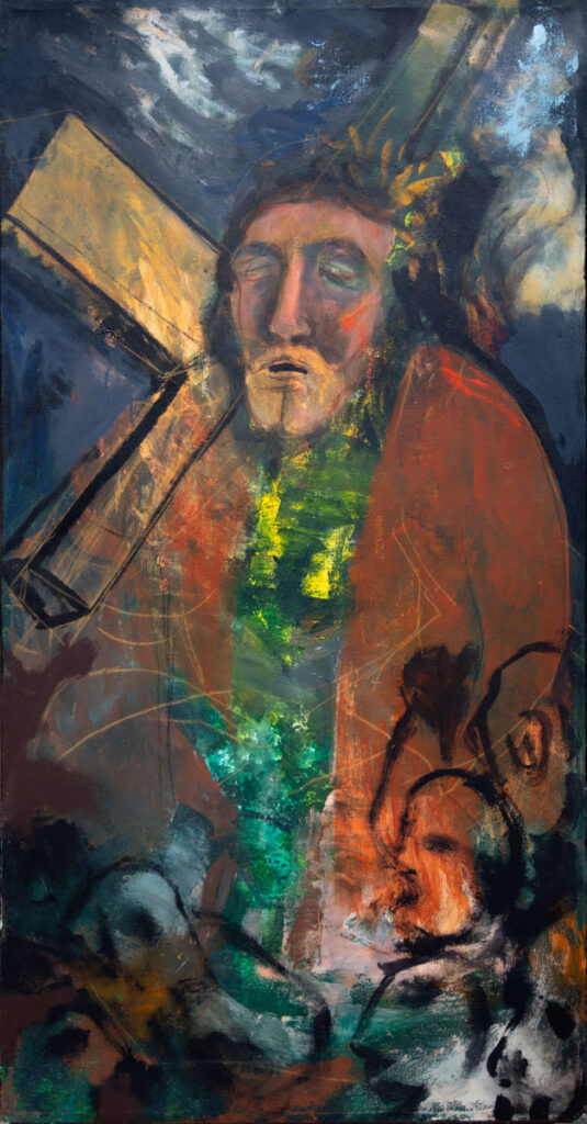 "Inconcluso" sin año, técnica acrílica sobre tela, medida 90 cm. x 40 cm.