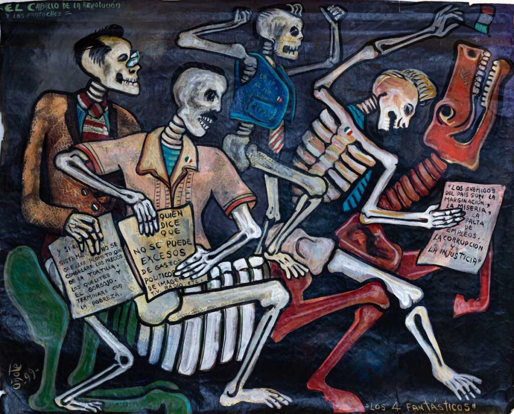 "Los cuatro fantásticos", 1999, acrílico sobre papel Kraft, 1 m. X 1.25 m.